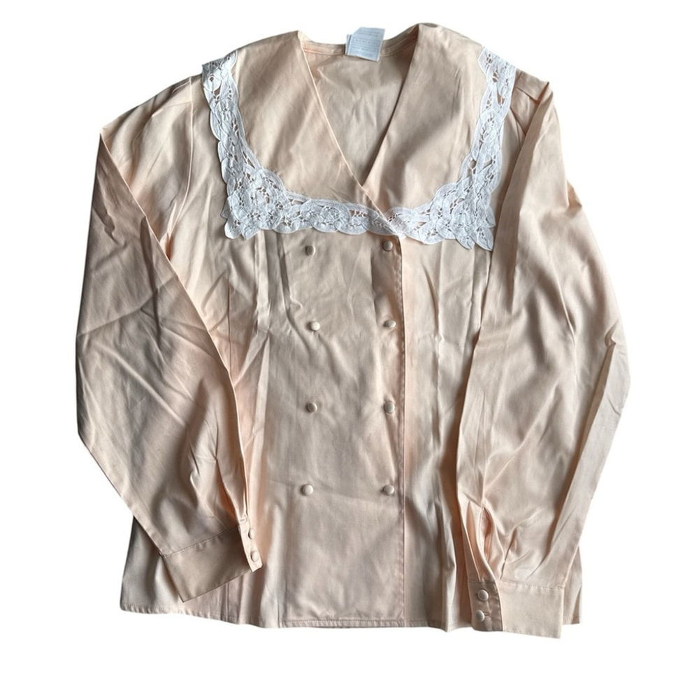Vintage Laura Ashley Blush Pink Lace Collar Cotton Romantic Blouse US8 / EUR 38
